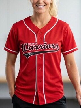 EDMONTON WARRIORS Baseball Fastball Jersey, Red with White Detail, Size Small
